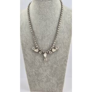 Vintage Garne Jeweled Rhinestone Necklace Clear Teardrop Dangle